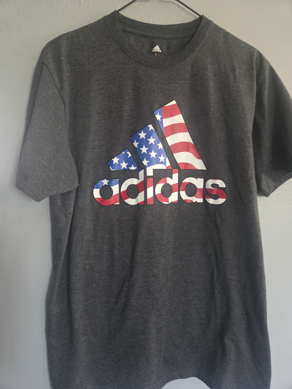adidas Charcoal Tee with American Flag Logo